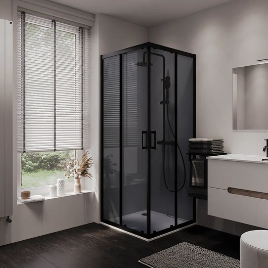 Box doccia 75x75 cm angolare doppio scorrevole profili neri vetro fumÃ© h190 | Java