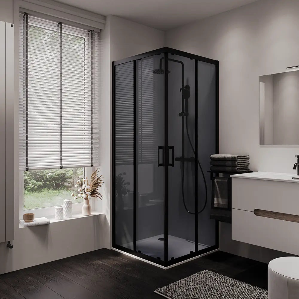 Box doccia 70x120 cm angolare doppio scorrevole profili neri vetro fumé h190 | Java