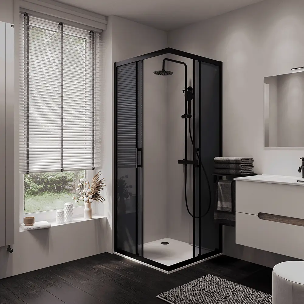 Box doccia 75x75 cm angolare doppio scorrevole profili neri vetro fumÃ© h190 | Java