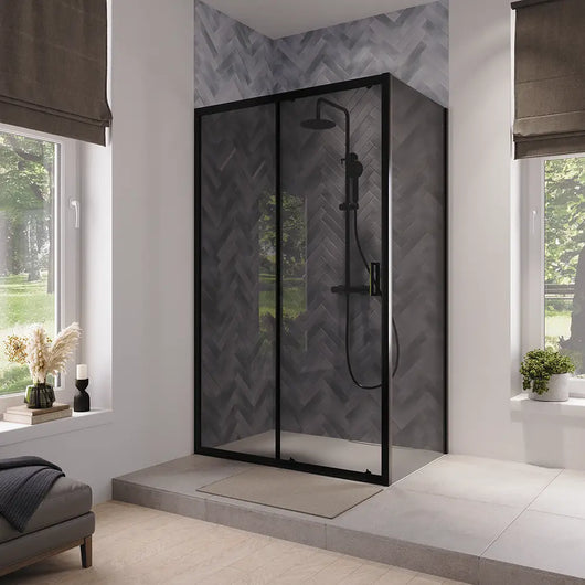 Box doccia 80x100 cm scorrevole vetro 6mm fumé profili nero opaco | Lipari