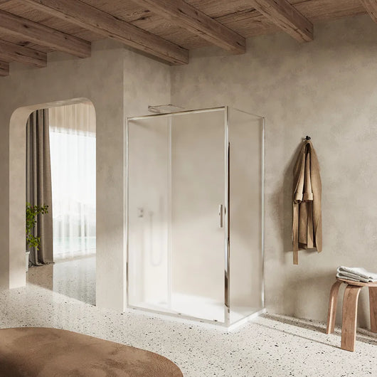 Box doccia slim 70x100cm con porta scorrevole e parete fissa profili cromati e vetro 6mm opaco h190 | Portofino