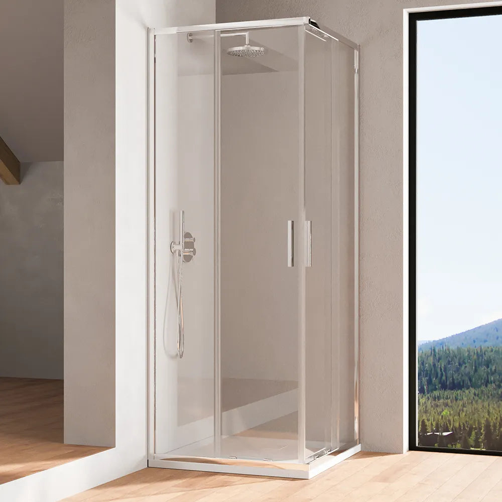 Box doccia angolare 80x90cm con profili cromati slim vetro 6mm trasparente h190 | Portofino