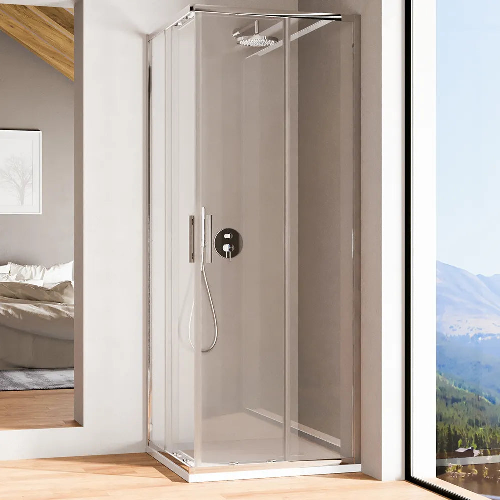 Box doccia angolare 80x120cm con profili cromati slim vetro 6mm trasparente h190 | Portofino