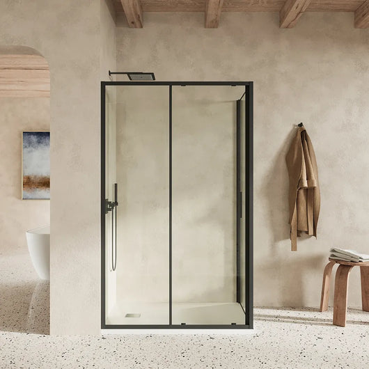 Box doccia slim 90x120cm con porta scorrevole e parete fissa profili nero opaco e vetro 6mm trasparente h190| Portofino