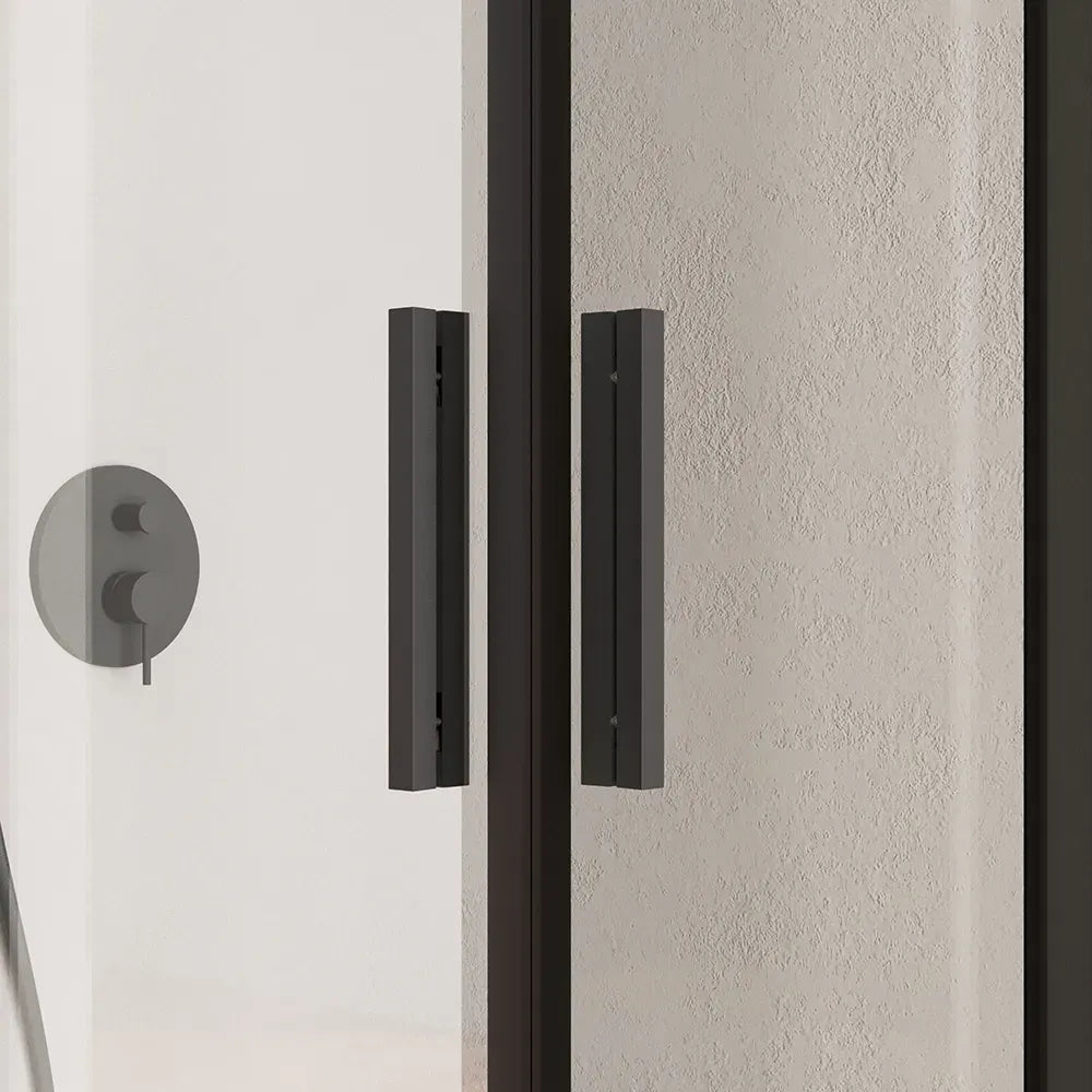 Box doccia angolare 80x120cm con profili nero opaco slim vetro 6mm trasparente h190 | Portofino
