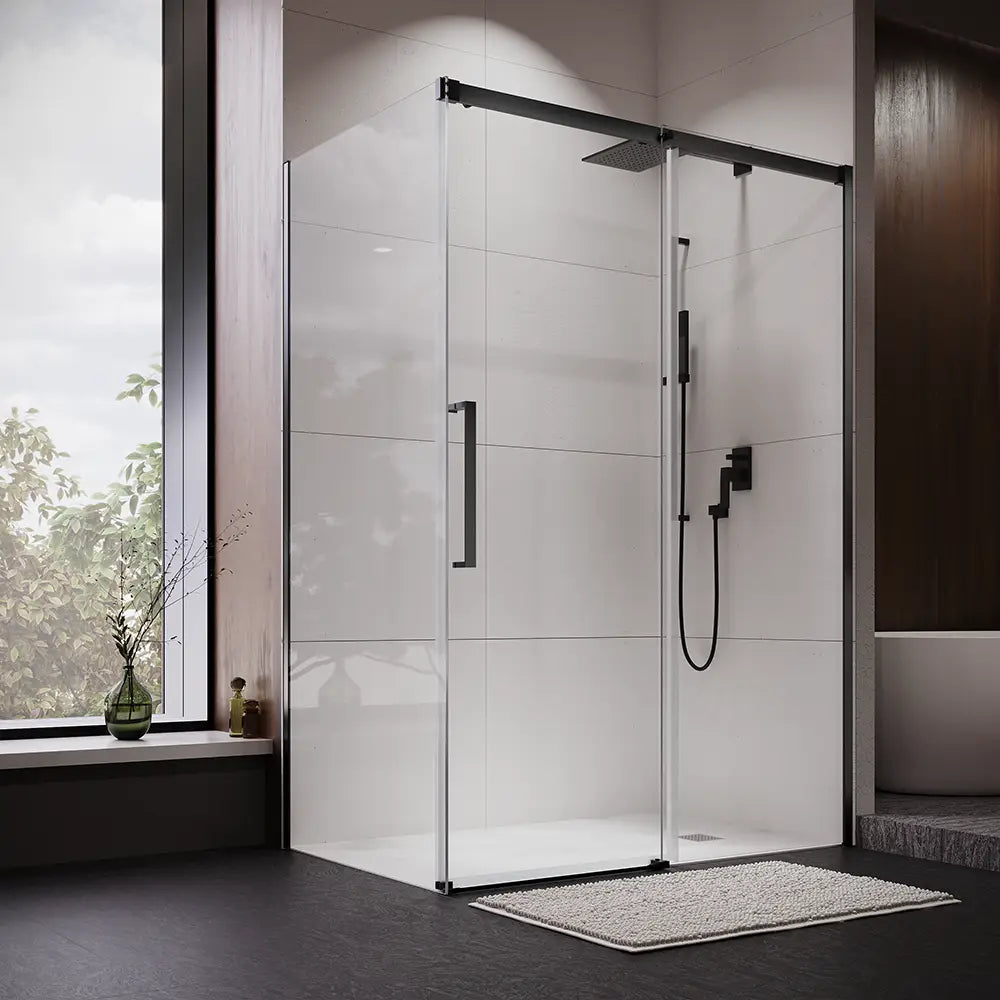 Box doccia 70x130 cm scorrevole vetro 8mm trasparente profili nero opaco h195cm | Antille