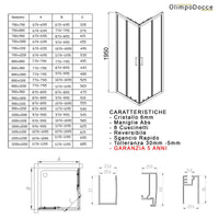 Box doccia angolare trasparente 195 6mm matias, misura 70x120