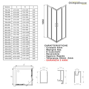 Box doccia angolare trasparente 195 6mm matias, misura 70x120