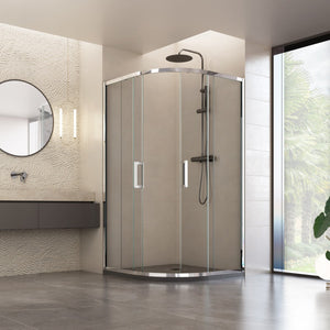 Box doccia semicircolare trasparente scorrevole h195 6mm atena, misura 90x90