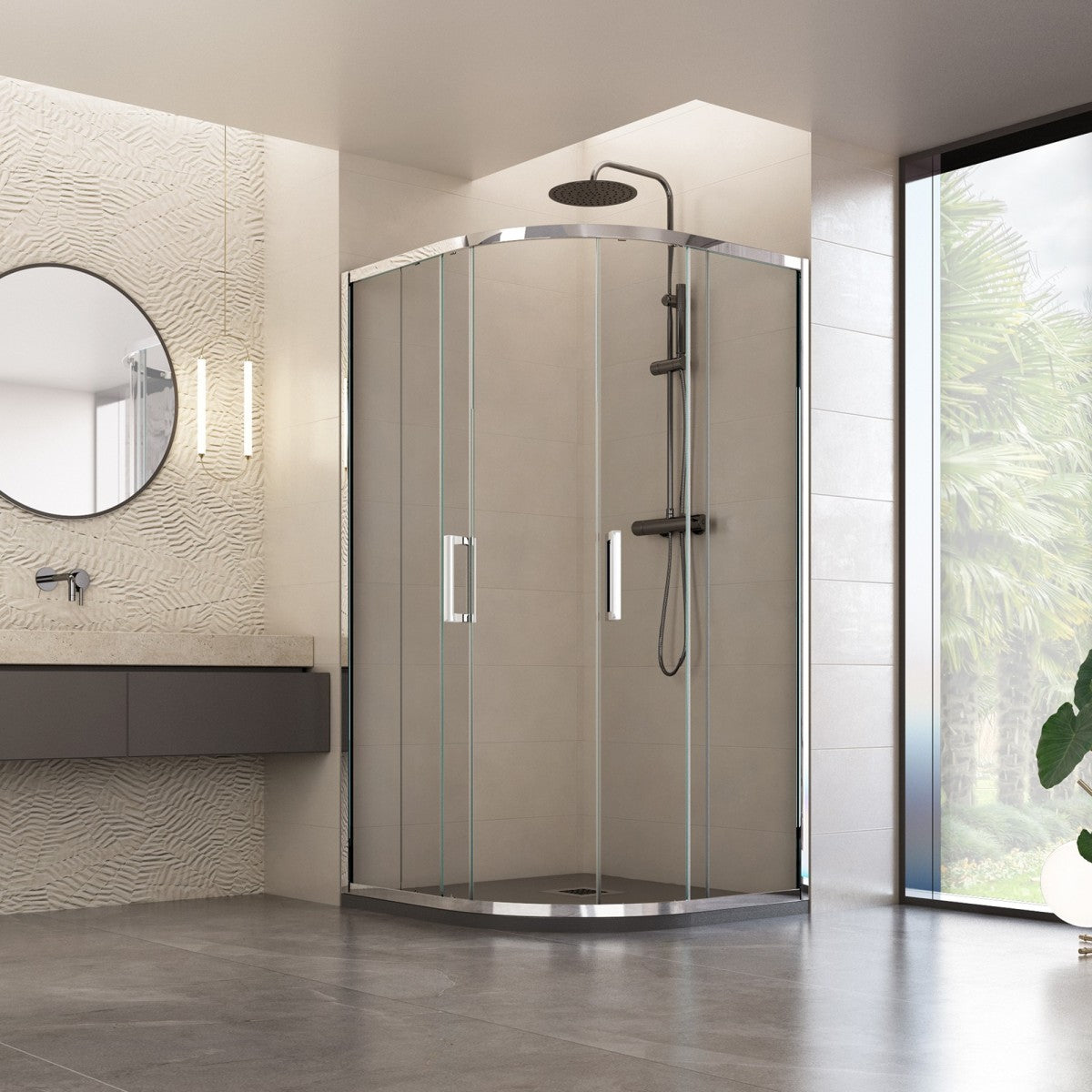 Box doccia semicircolare trasparente scorrevole h195 6mm atena, misura 80x80