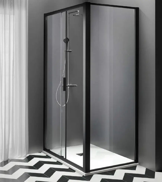 RAPID | Box Doccia Profili Neri 6mm Anta Scorrevole Anticalcare Montaggio Rapido - 80x120