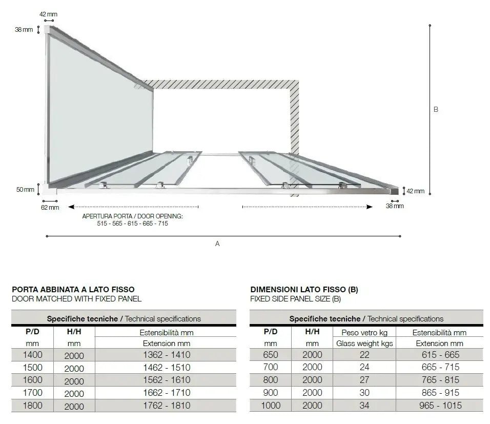 Box Doccia Cristallo Satinato Anticalcare Apertura Centrale H200 - 100x160