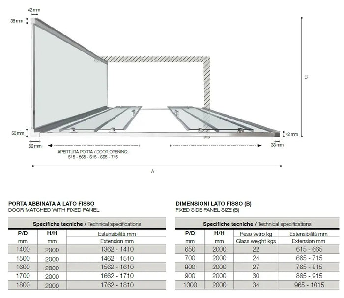 Box Doccia H200 Trasparente Anticalcare Apertura Scorrevole Centrale - 65x180