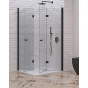 Box Doccia H190 Doppia Anta a Libro Trasparente Profili Neri 6mm Anticalcare - 88x88