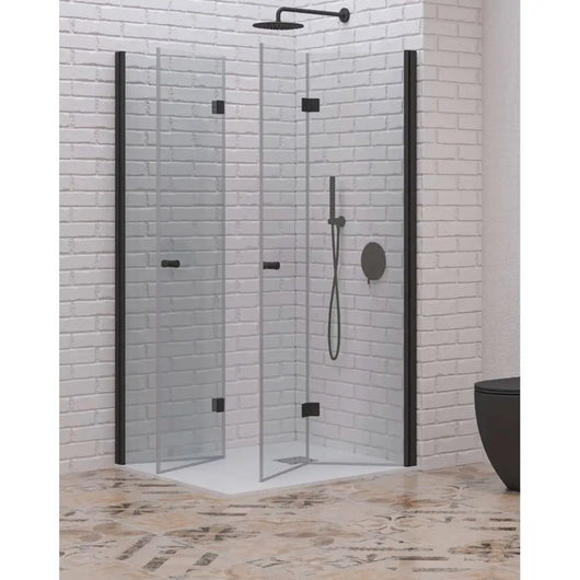 Box Doccia H190 Doppia Anta a Libro Trasparente Profili Neri 6mm Anticalcare - 58x58