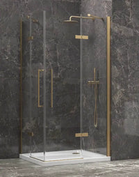 Box Doccia H200 Doppia Anta Battente 8mm Profili Oro - 70x130 - Ingresso 72cm