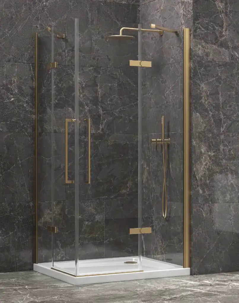 Box Doccia H200 Doppia Anta Battente 8mm Profili Oro - 70x140 - Ingresso 72cm
