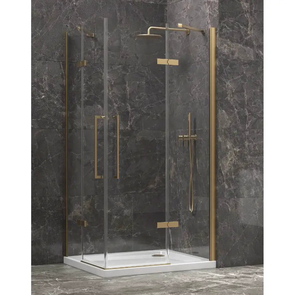 Box Doccia H200 Doppia Anta Battente 8mm Profili Oro - 90x100 - Ingresso 78cm