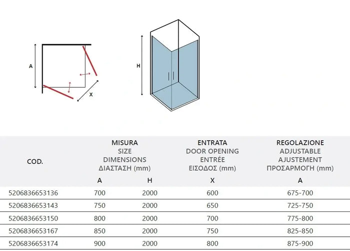 Box Doccia Fumè H200 Doppia Battente Profili Neri - 80x90