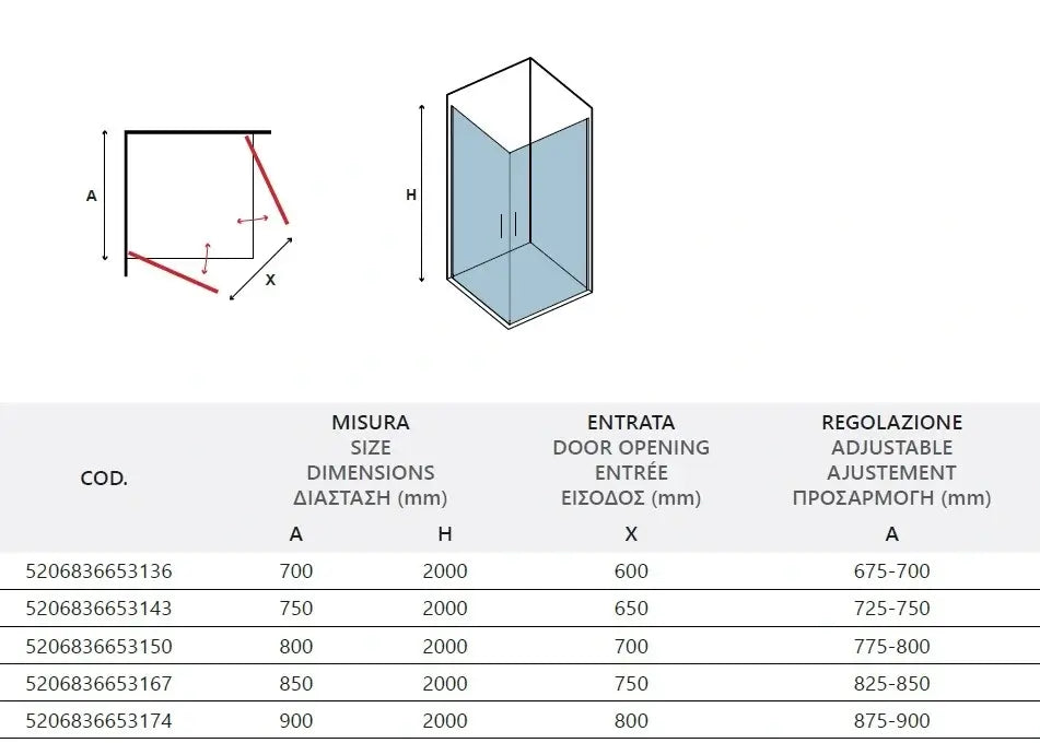 Box Doccia Satinato H200 Doppia Battente Totale Apertura Interna Esterna - 70x85