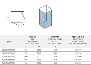 Box Doccia Satinato H200 Doppia Battente Totale Apertura Interna Esterna - 80x80