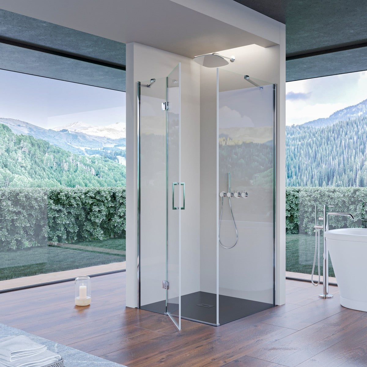 Box doccia due lati con porta battente 8mm h195 regina, misura 90x110