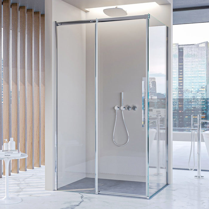 Box doccia due lati in cristallo 8mm h200cm anticalcare target, misura 90x100