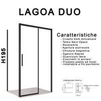 Box doccia due lati con profili neri scorrevole cristallo 6mm h195 lagoa duo, misura 70x100