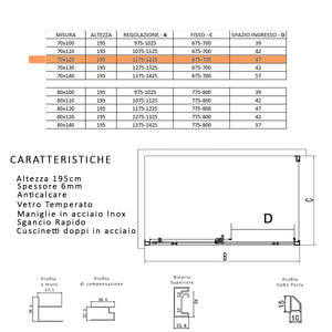 Box doccia due lati con profili neri scorrevole cristallo 6mm h195 lagoa duo, misura 70x120