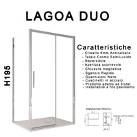 Box doccia due lati scorrevole cristallo 6mm h195 anticalcare lagoa duo, misura 70x100
