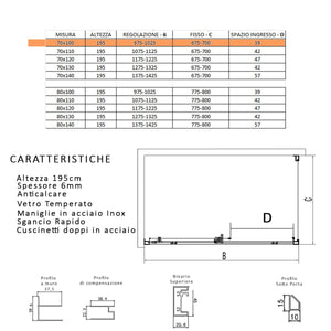 Box doccia due lati scorrevole cristallo 6mm h195 anticalcare lagoa duo, misura 70x100
