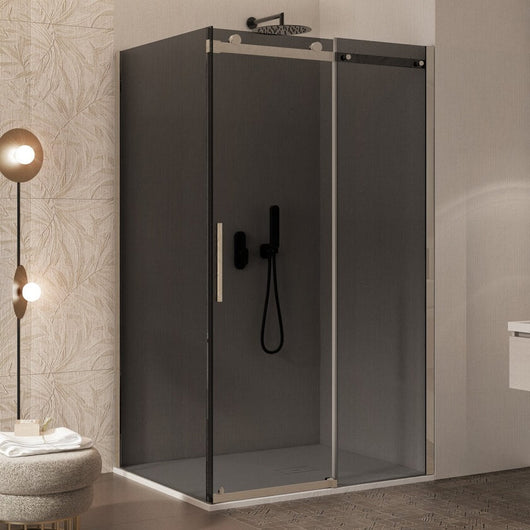 Box Doccia Vetro Fumè Due Lati Angolare 8mm Porta Scorrevole E Trattamento Anticalcare - E2.0B - 70x100