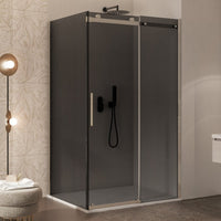 Box Doccia Vetro Fumè Due Lati Angolare 8mm Porta Scorrevole E Trattamento Anticalcare - E2.0B - 80x140