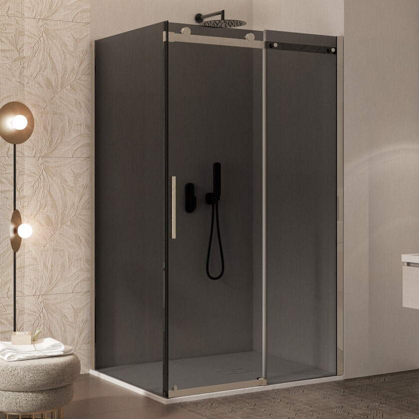 Box Doccia Vetro Fumè Due Lati Angolare 8mm Porta Scorrevole E Trattamento Anticalcare - E2.0B - 70x110