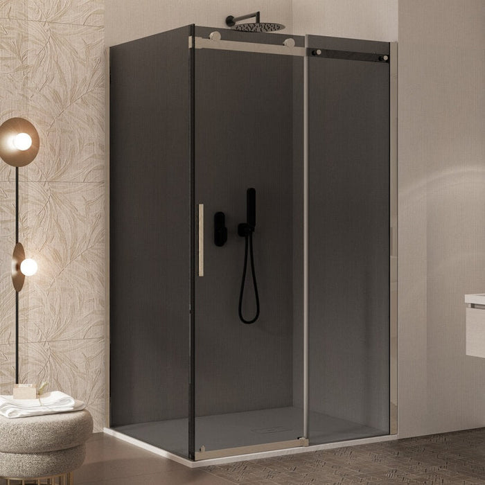 Box Doccia Vetro Fumè Due Lati Angolare 8mm Porta Scorrevole E Trattamento Anticalcare - E2.0B - 80x110