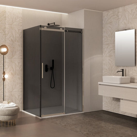 Box Doccia Vetro Fumè Due Lati Angolare 8mm Porta Scorrevole E Trattamento Anticalcare - E2.0B - 70x100