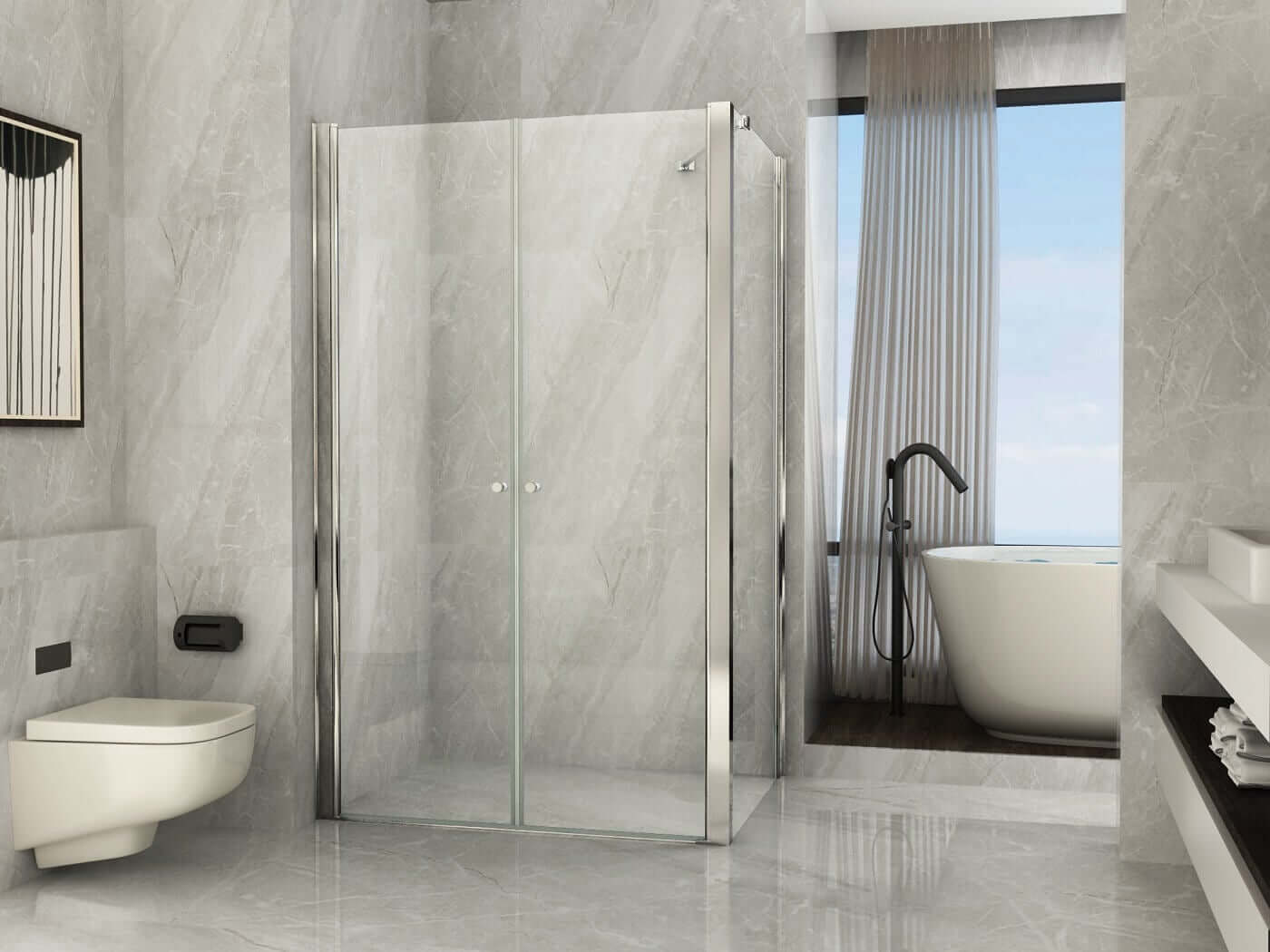 Box Doccia 8mm Porta Saloon Apertura Interna Esterna A Due Ante - Nova 2.0 - 90x80 - Ingresso Lato Corto