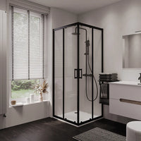 Box doccia 80x80 cm angolare doppio scorrevole profili neri vetro trasparente h190 | Java