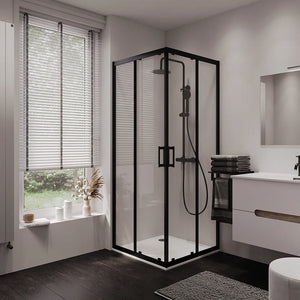 Box doccia 70x90 cm angolare doppio scorrevole profili neri vetro trasparente h190 | Java