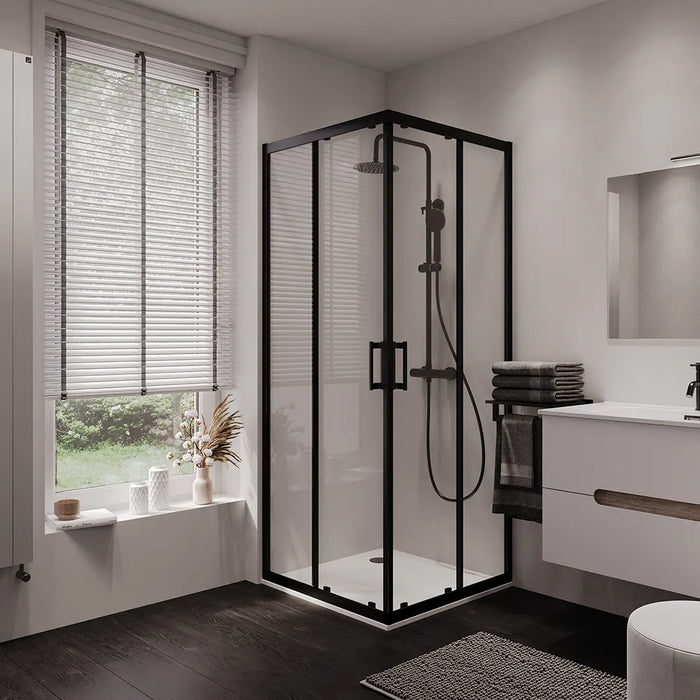 Box doccia 75x75 cm angolare doppio scorrevole profili neri vetro trasparente | Java