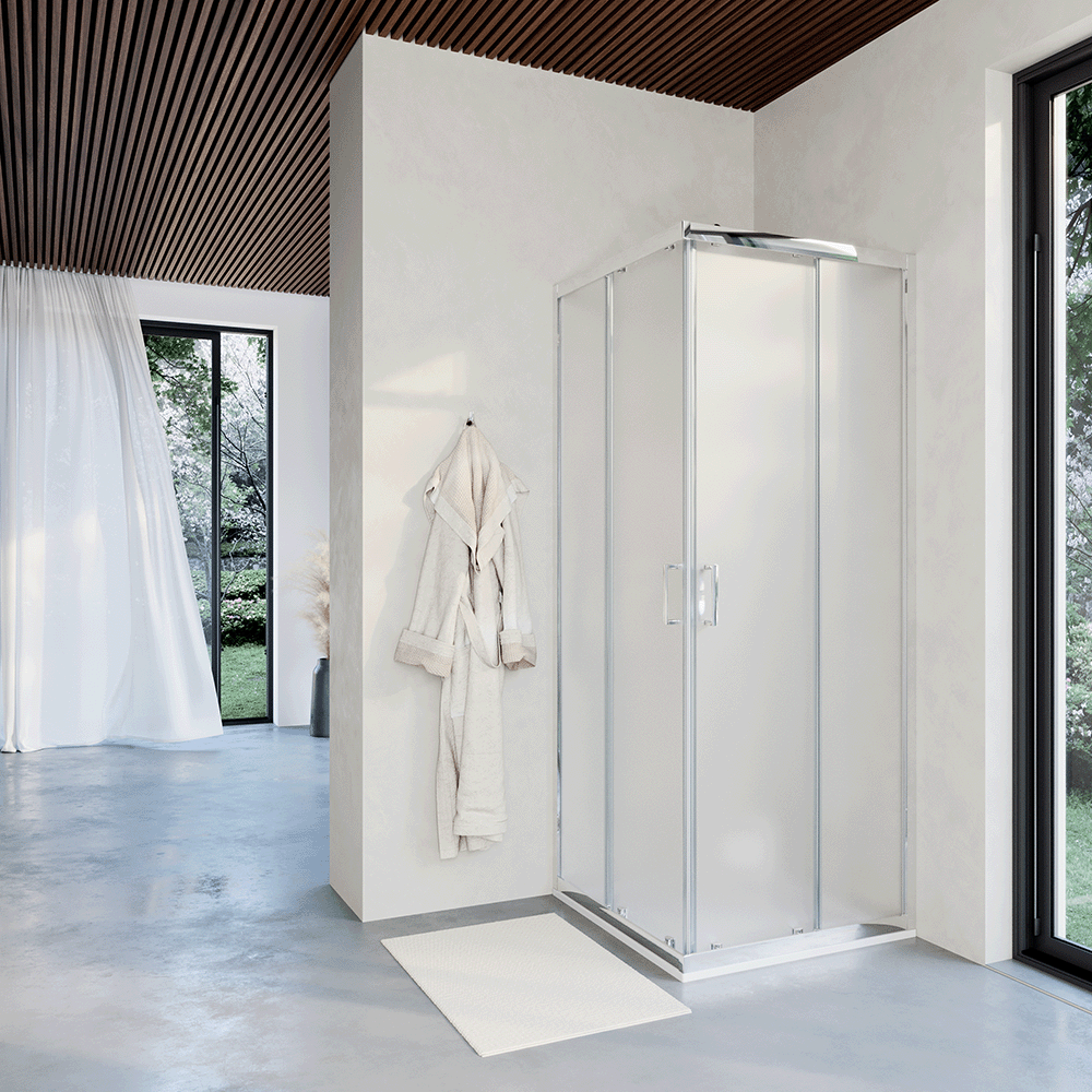 Box doccia 80x100 cm con apertura angolare due ante scorrevoli in cristallo opaco | Java
