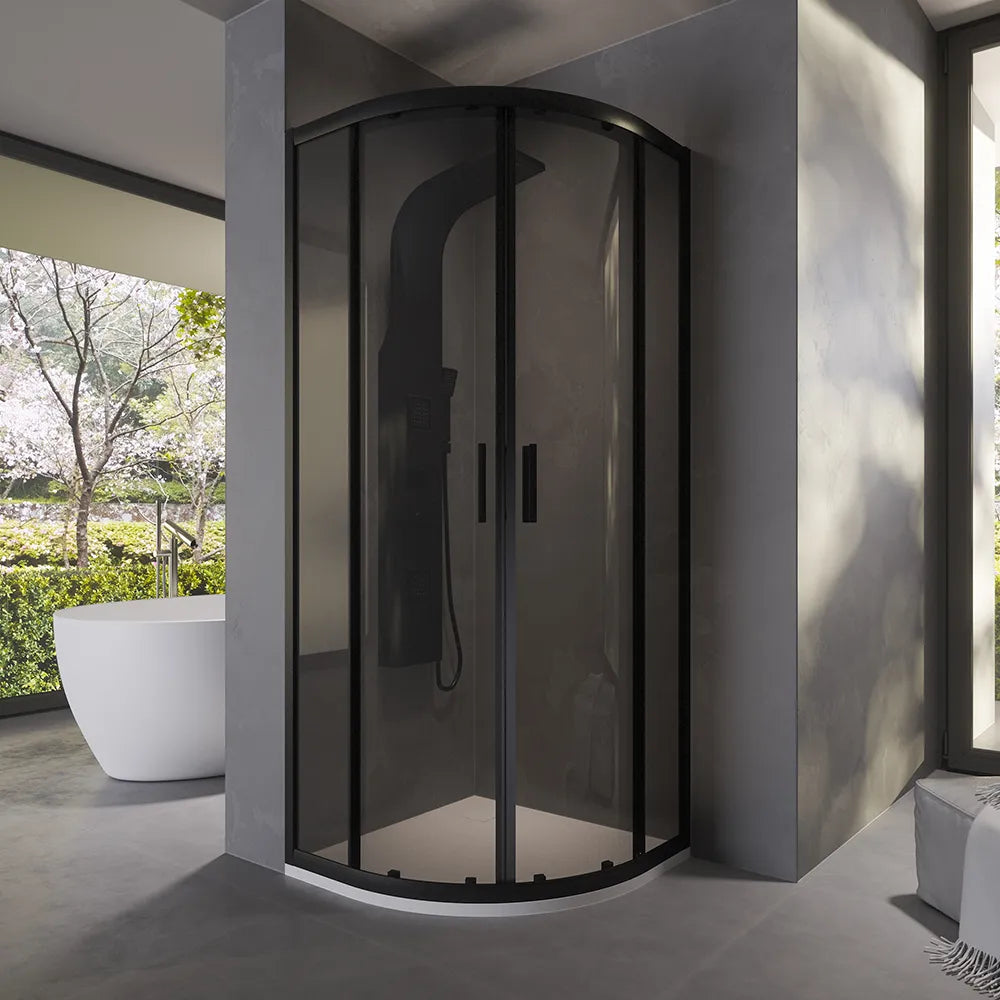 Box doccia 70x90 cm semicircolare doppio scorrevole profili neri vetro fumÃ© h190 | Java