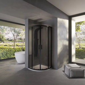 Box doccia 70x90 cm semicircolare doppio scorrevole profili neri vetro fumÃ© h190 | Java