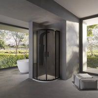 Box doccia 90x90 cm semicircolare doppio scorrevole profili neri vetro fumé h190 | Java