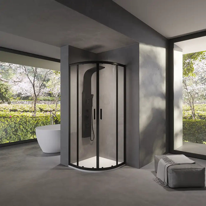 Box doccia 70x90 cm semicircolare doppio scorrevole profili neri vetro trasparente h190 | Java