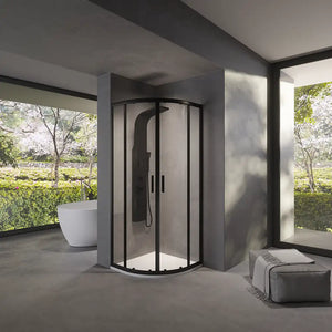 Box doccia 75x75 cm semicircolare doppio scorrevole profili neri vetro trasparente h190 | Java