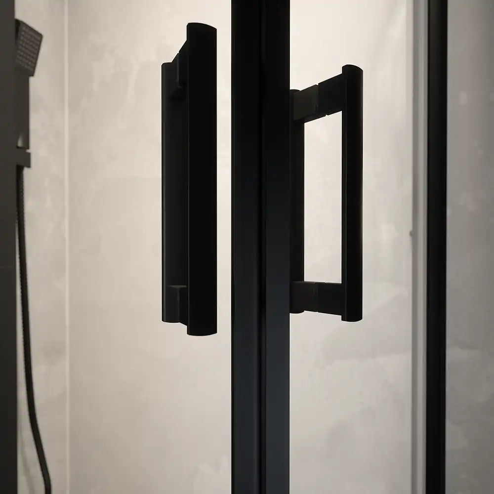 Box doccia 70x90 cm semicircolare doppio scorrevole profili neri vetro trasparente h190 | Java