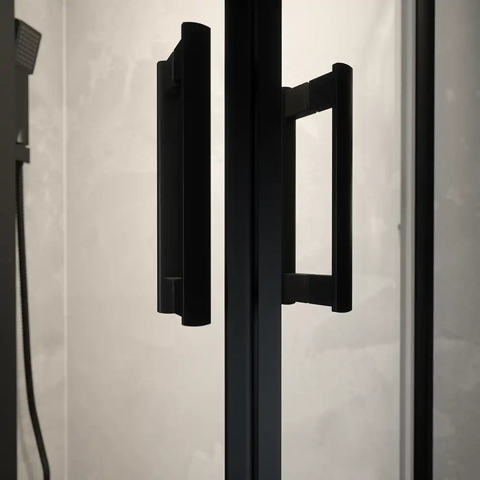 Box doccia 90x90 cm semicircolare doppio scorrevole profili neri vetro trasparente h190 | Java