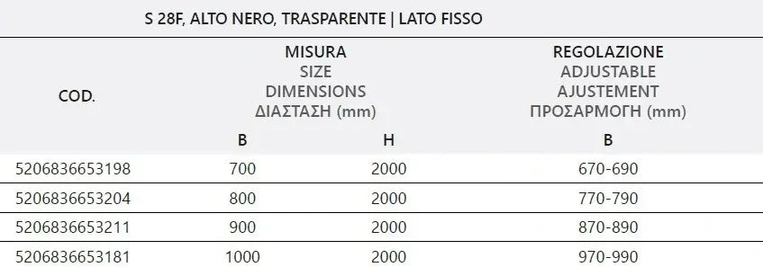 Box Doccia Profili Neri Trasparente H200 Apertura Interna Esterna - 99x70 - Ingresso lato corto