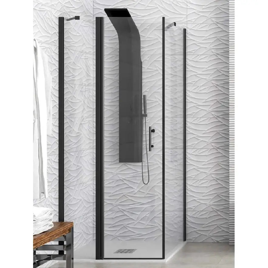 Box Doccia Profili Neri Trasparente H200 Apertura Interna Esterna - 99x70 - Ingresso lato corto